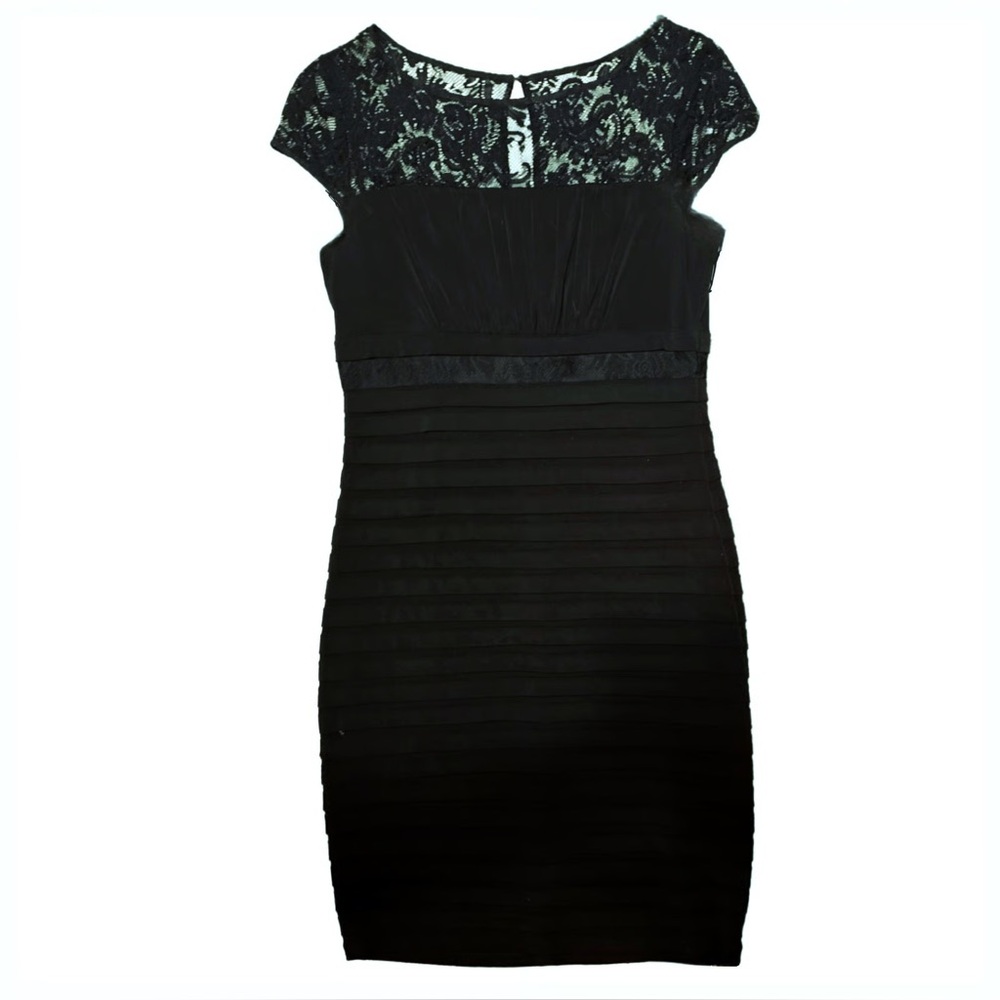 Sangria Slimming Black Lace Cap Sleeve Dress Size 10